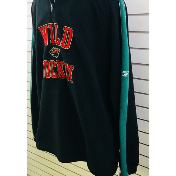 Mens XL Minnesota Wild Hockey Fleece Pullover Black‎ Green NHL Face Off Apparel - Picture 5 of 10
